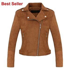 Faux Suede Leather Moto Biker Jacket with Fringe Tassels